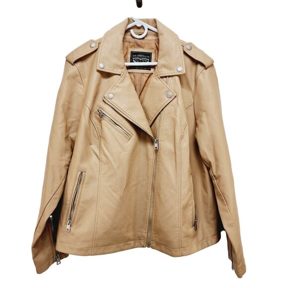 Levi's Women's Faux Leather Biker Jacket Size 2X Tan With Zipper Pockets New - Picture 1 of 13